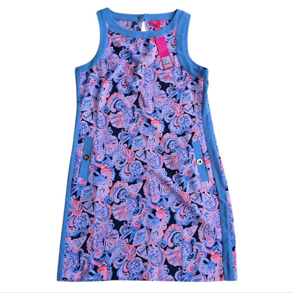 Lilly Pulitzer Angie Stretch Shift High Tide Navy Its For Shore Dress Size 10 - Picture 2 of 8